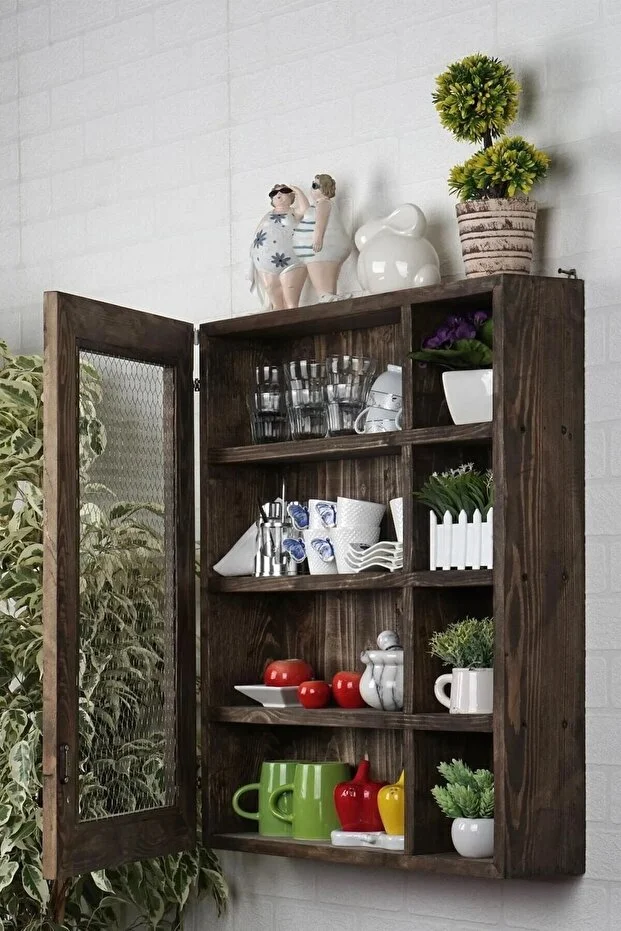 Handmade Ahşap raflı tel dolap, Baharatlık rafı, Çok amaçlı mutfak dolabı